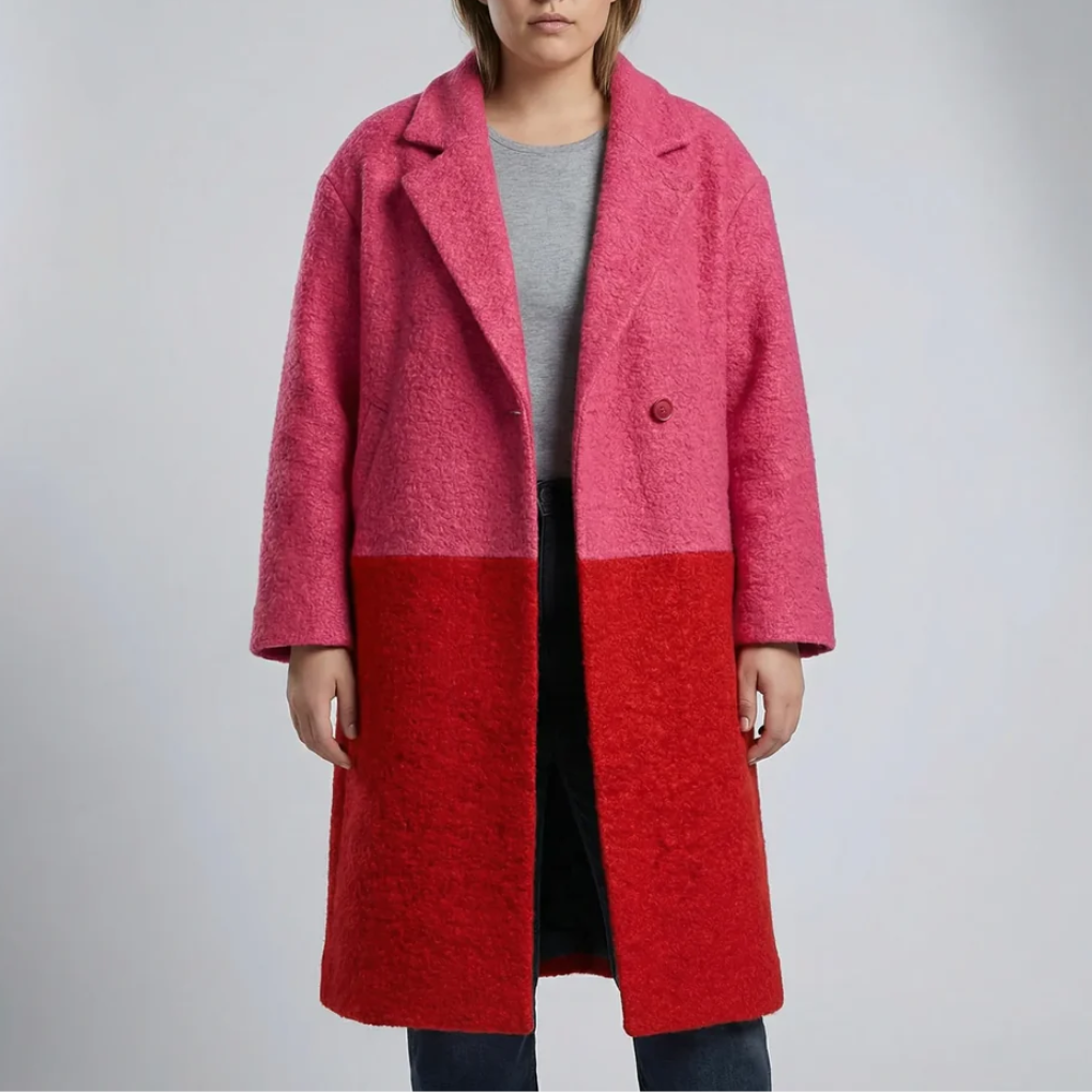 Lång Rutig Färgblock Overcoat för Kvinnor