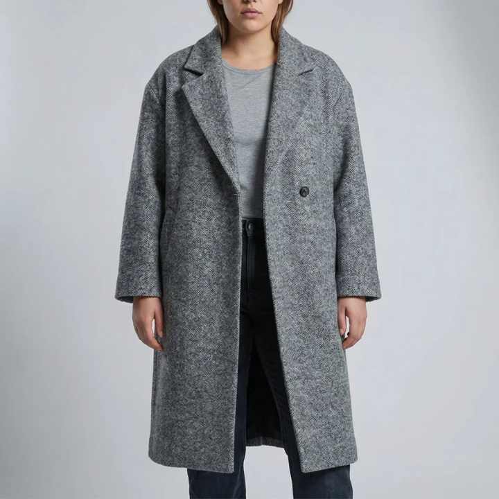 Lång Rutig Färgblock Overcoat för Kvinnor