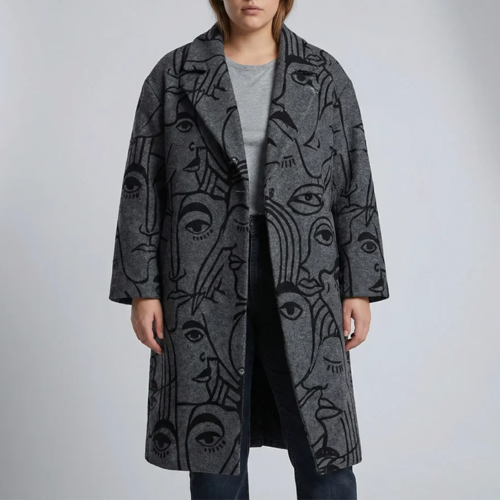 Lång Rutig Färgblock Overcoat för Kvinnor