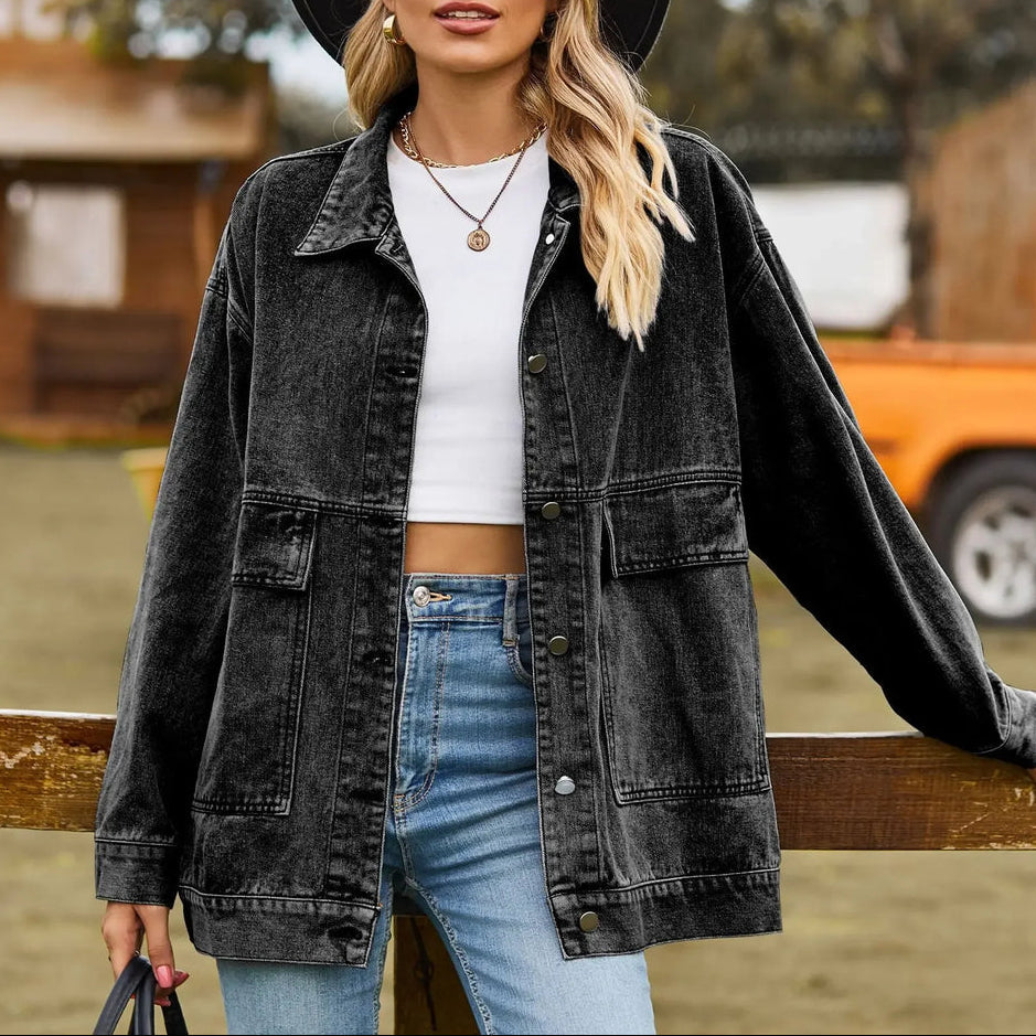 Klassisk Vintage Denim Jacka för Kvinnor