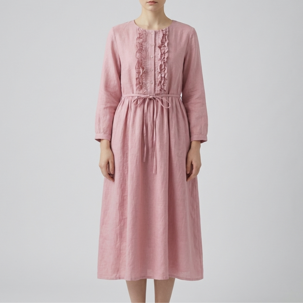 Ruffled Front Button-Down Dress