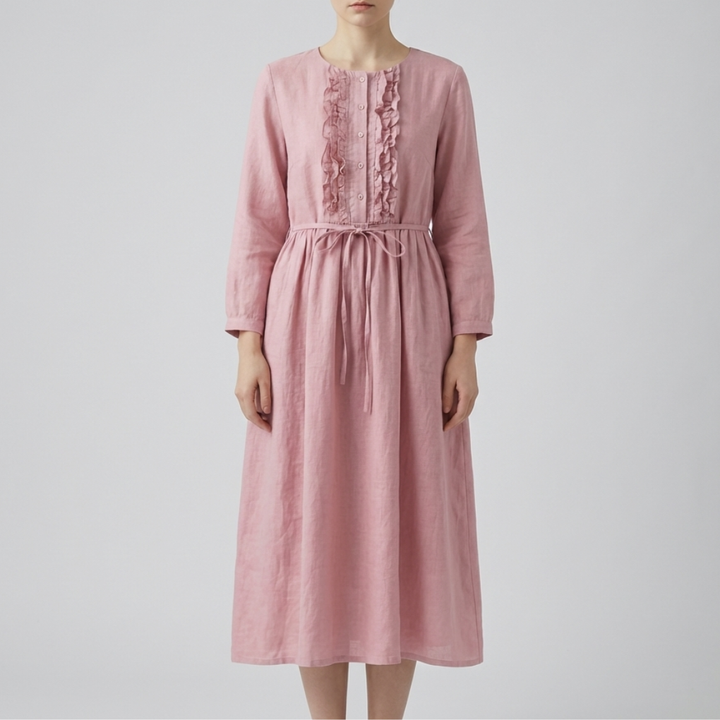 Ruffled Front Button-Down Dress