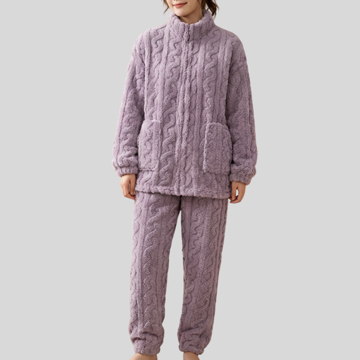 Dragkedja-fram Fleece Pajamaset