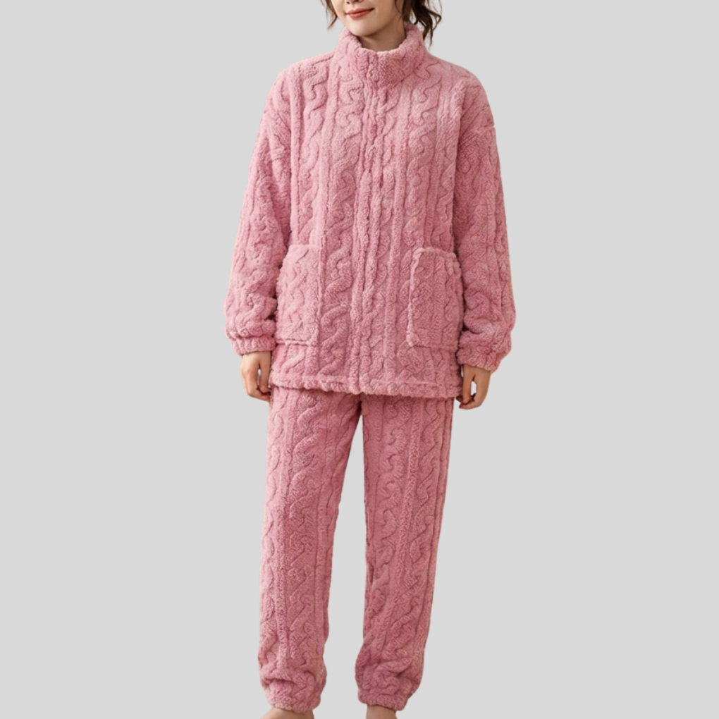 Dragkedja-fram Fleece Pajamaset