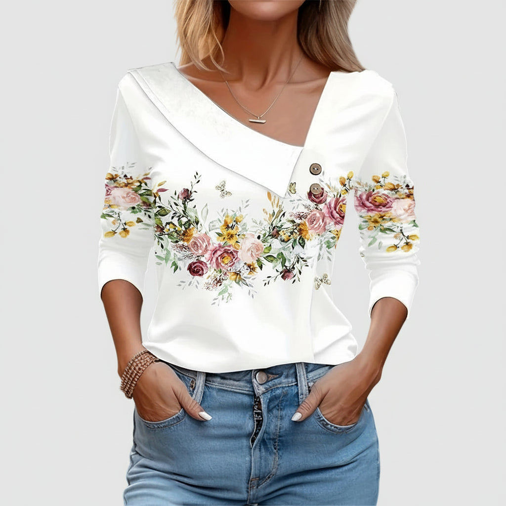 Stilig Langärmad Blomtryckt Blus
