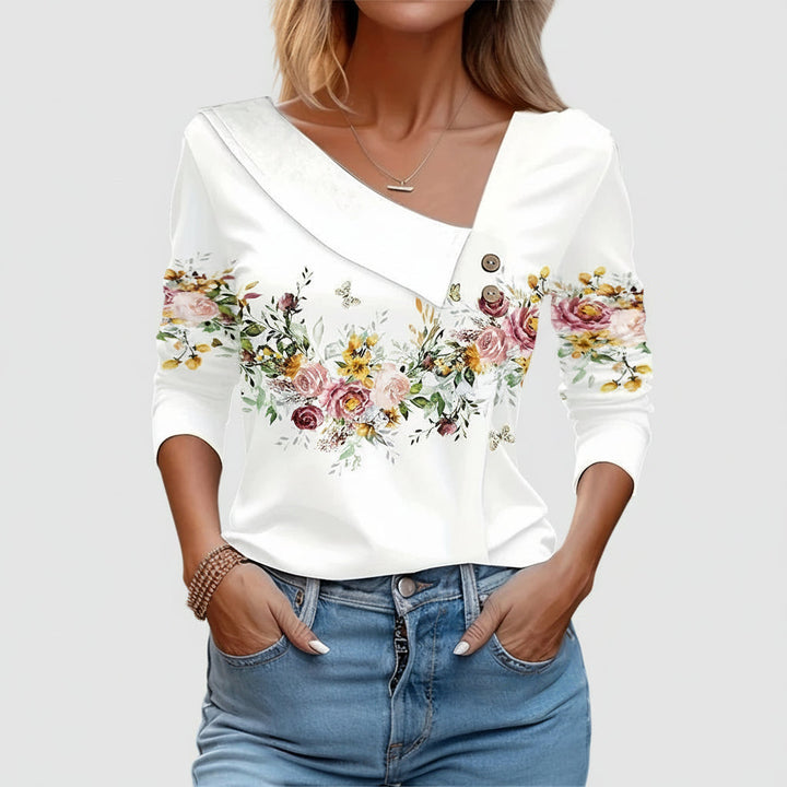 Stilig Langärmad Blomtryckt Blus