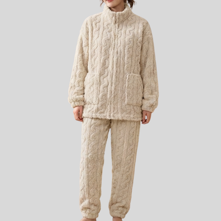 Dragkedja-fram Fleece Pajamaset