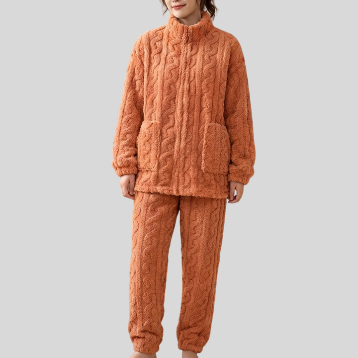 Dragkedja-fram Fleece Pajamaset