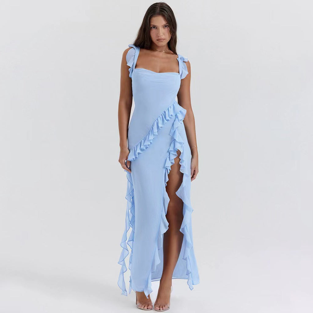 High Waist Long Dress with Collage Stitching