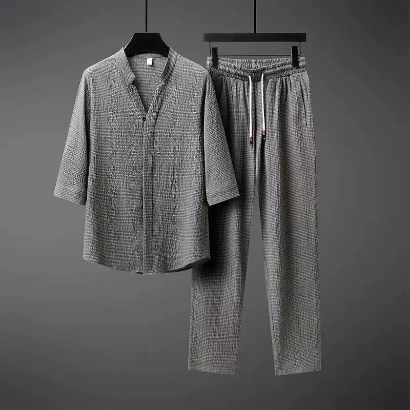 Vintage Linne Träningsoverall 2-Dela Set för Män