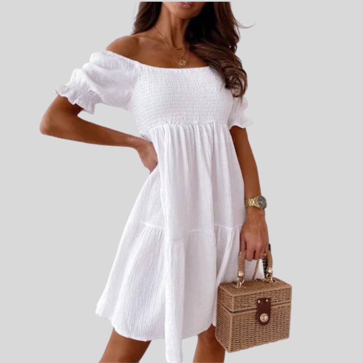 Elegant En Axel Mini Klänning för Sommar