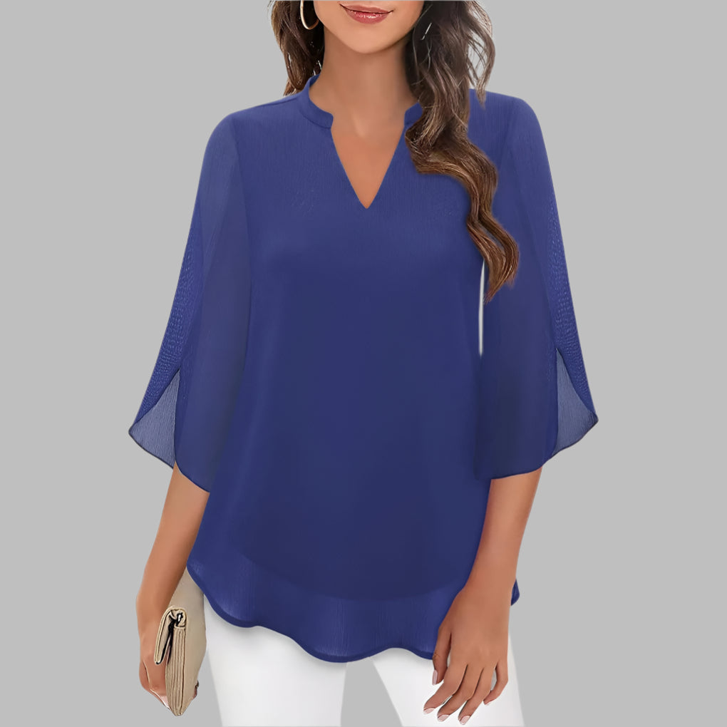 V-hals sommar-top med petal-armer