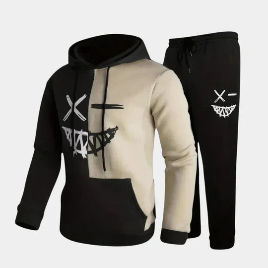 Grafisk Hoodie & Jogger Set för Män