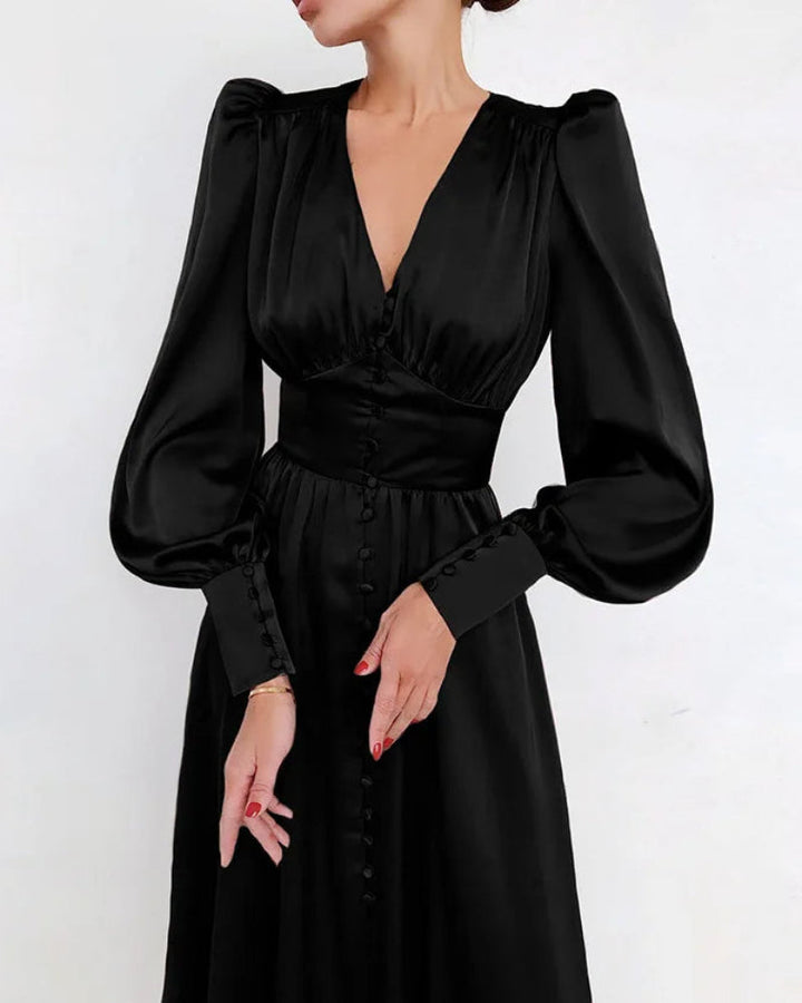 Elegant Satin V-Neck Maxi Klänning för Kvinnor