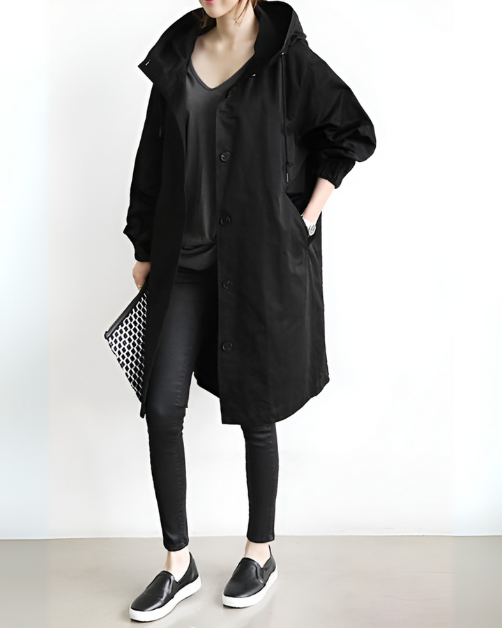 Klassisk huva trench coat för kvinnor