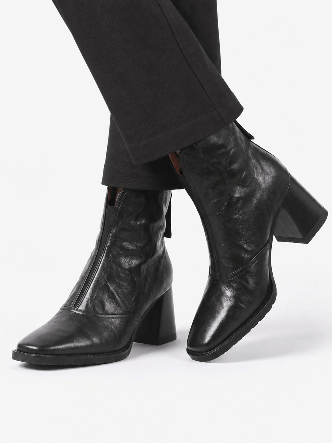 Boots i läder med blockklack och dragkedja för dam