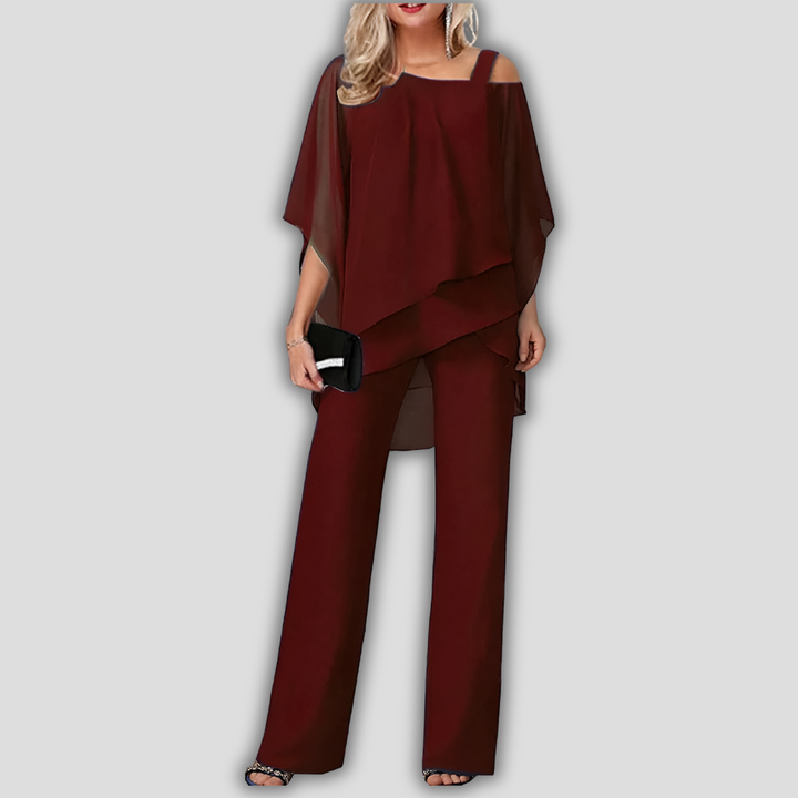 Elegant Tvådelad Chiffon Lager Cape Byxdress för Kvinnor
