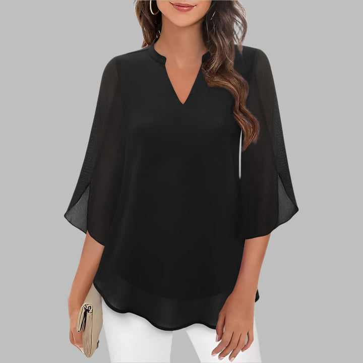 V-hals sommar-top med petal-armer