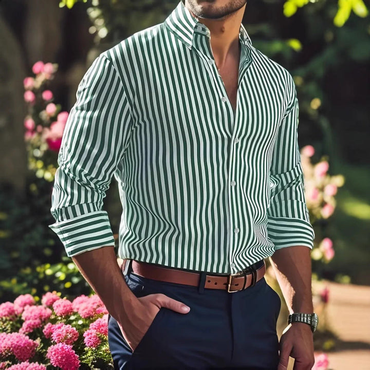 Stripe Printed Long Sleeve Lapel Button Shirt
