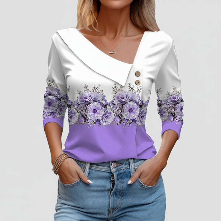 Stilig Langärmad Blomtryckt Blus