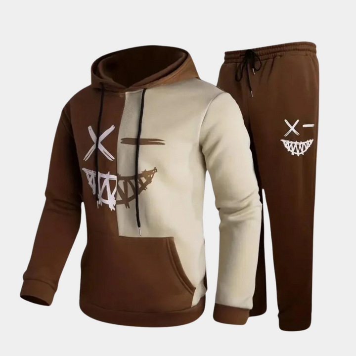 Grafisk Hoodie & Jogger Set för Män