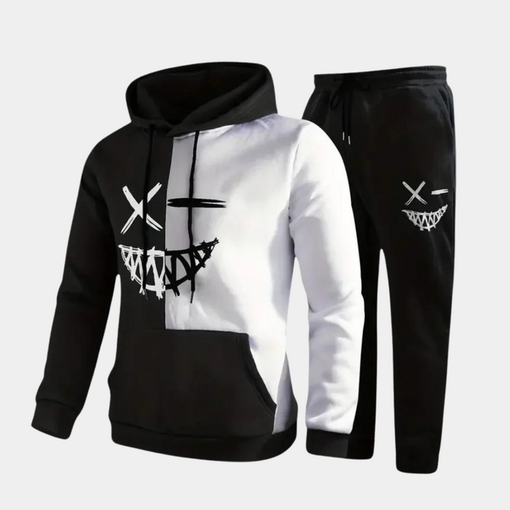 Grafisk Hoodie & Jogger Set för Män