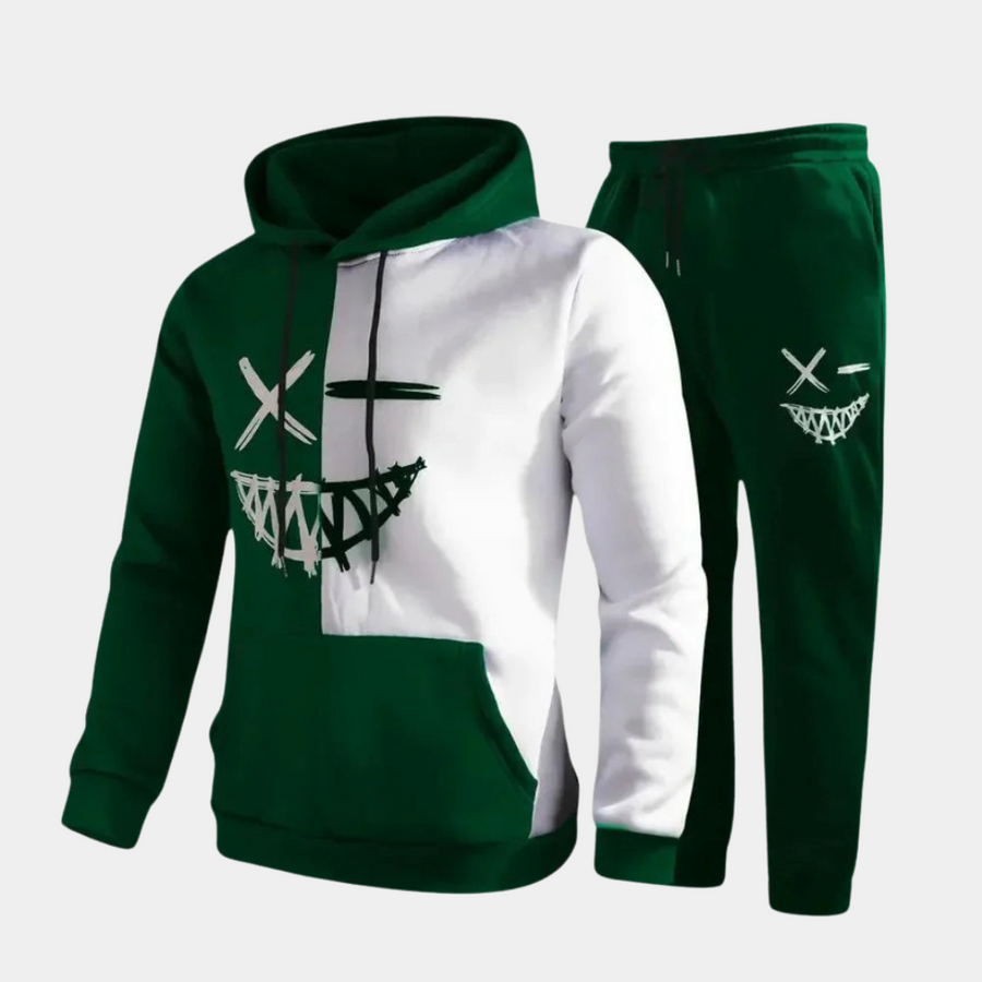 Grafisk Hoodie & Jogger Set för Män