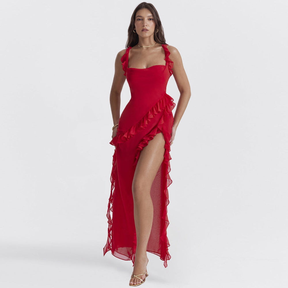 High Waist Long Dress with Collage Stitching