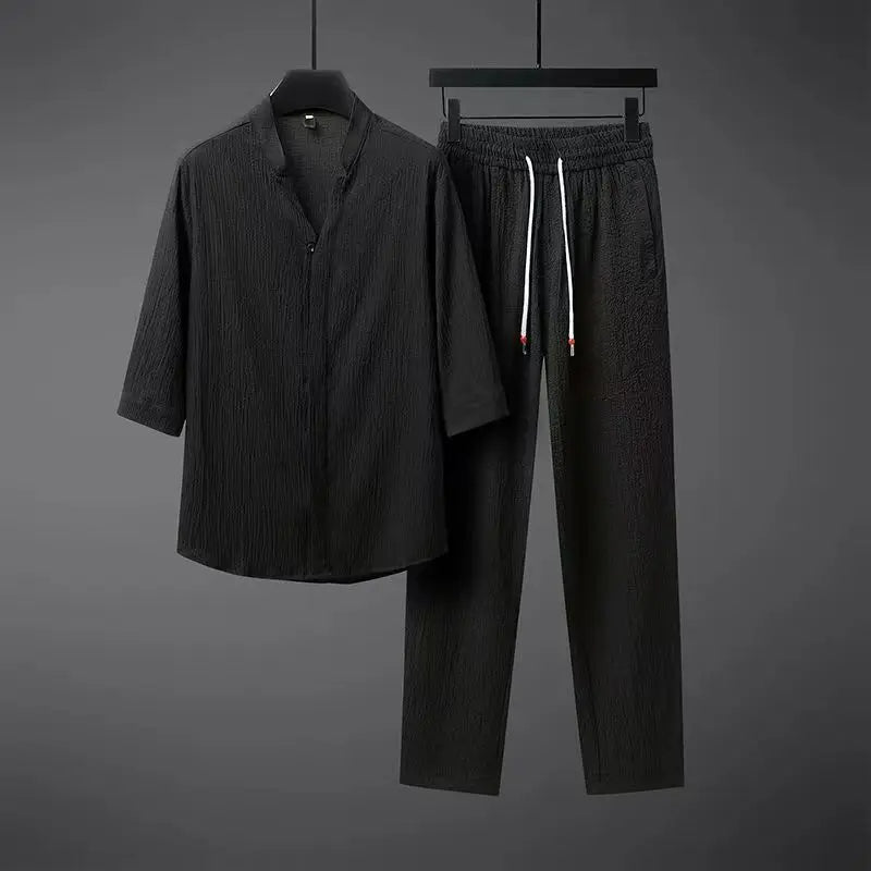 Vintage Linne Träningsoverall 2-Dela Set för Män
