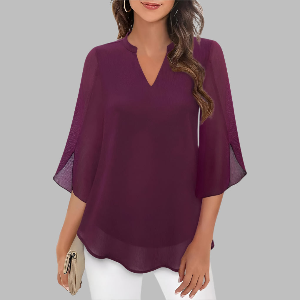 V-hals sommar-top med petal-armer