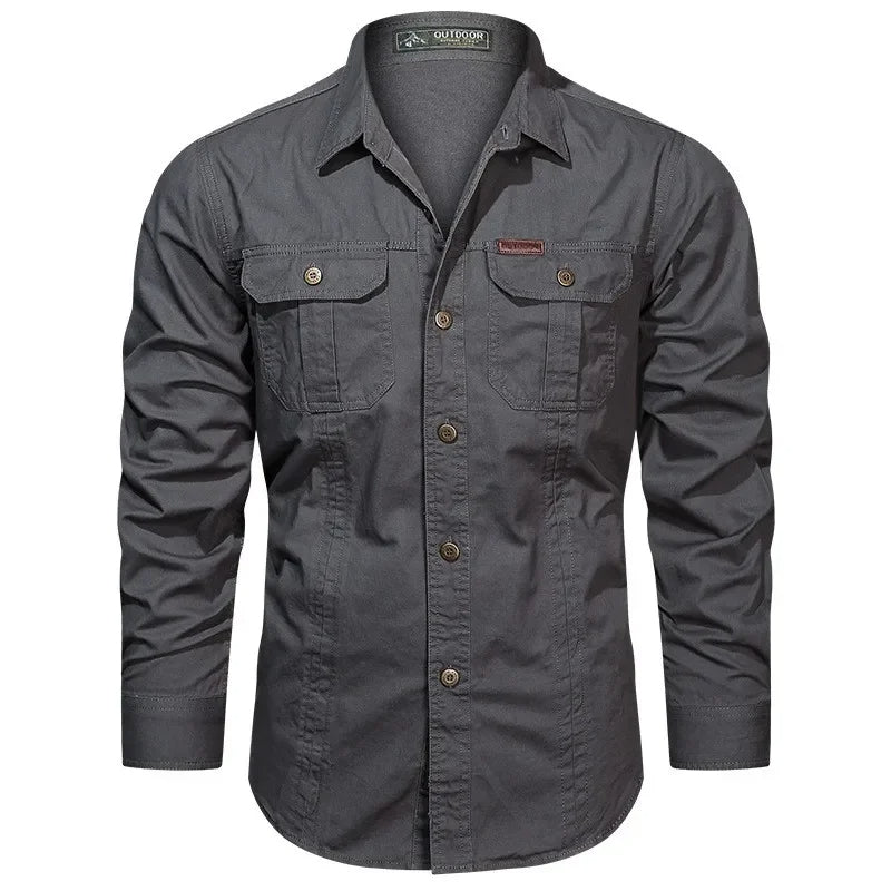 Herr Utility Pocket Button-Up Skjorta