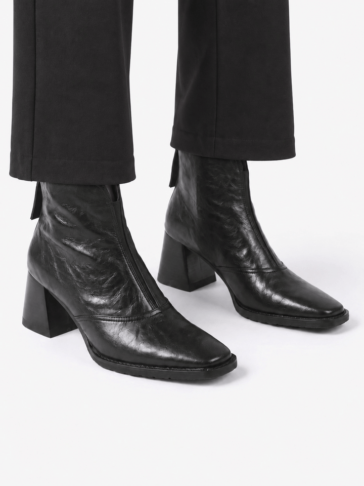 Boots i läder med blockklack och dragkedja för dam