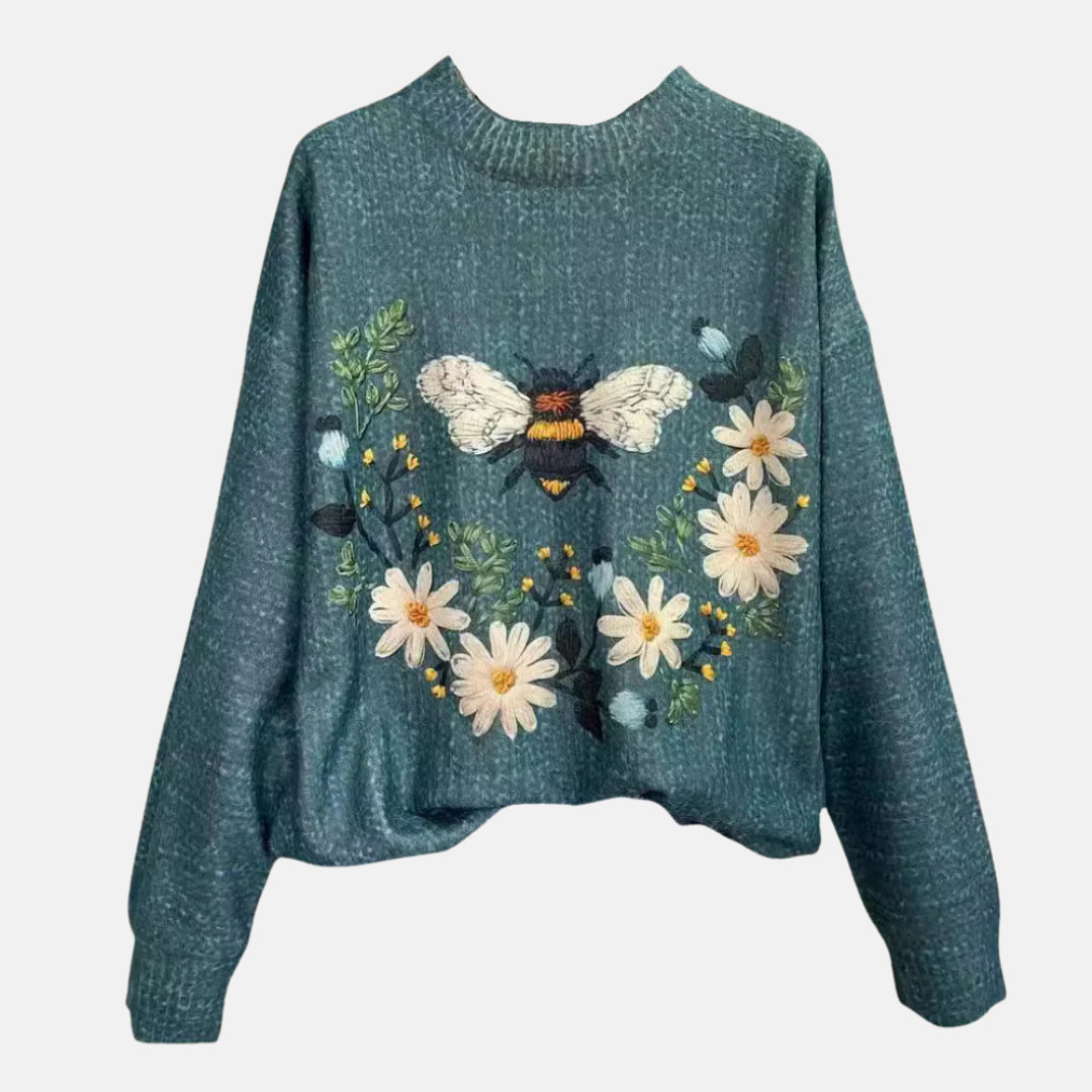 3D Blomma Stickad Tröja för Kvinnor