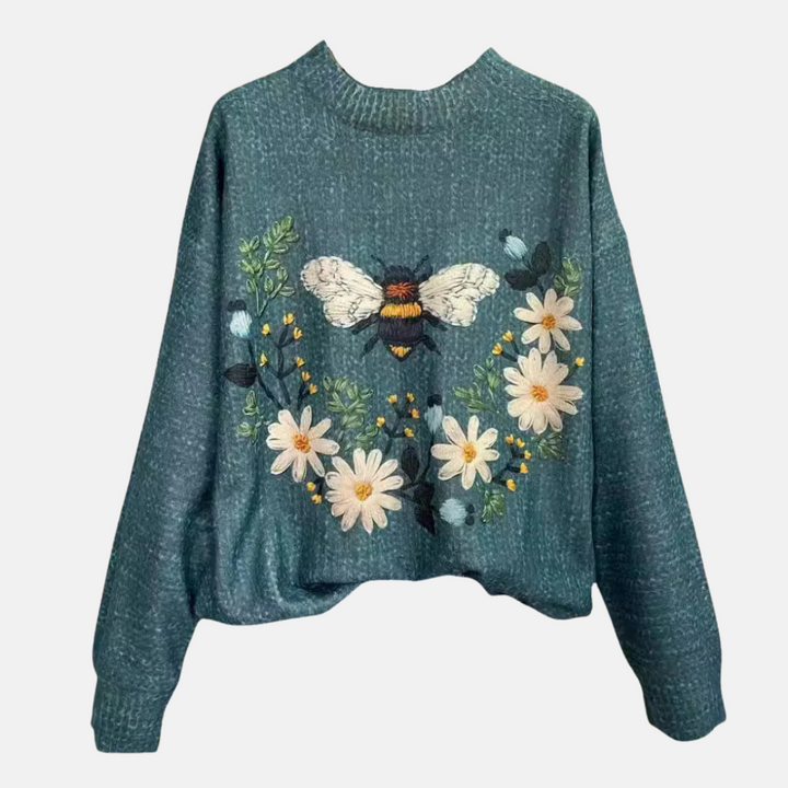 3D Blomma Stickad Tröja för Kvinnor