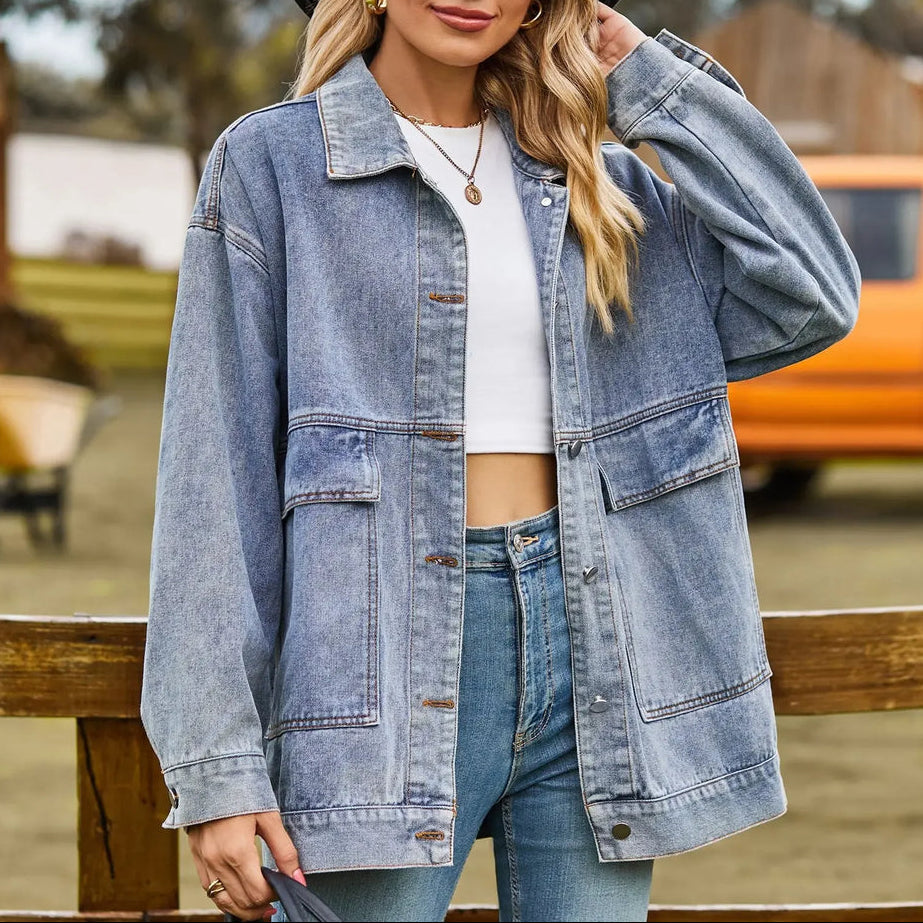 Klassisk Vintage Denim Jacka för Kvinnor