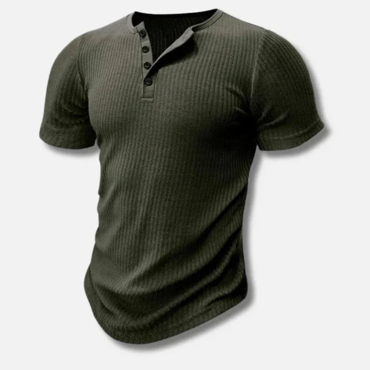 Slim-Fit Henley T-Shirt för män med knappstängning