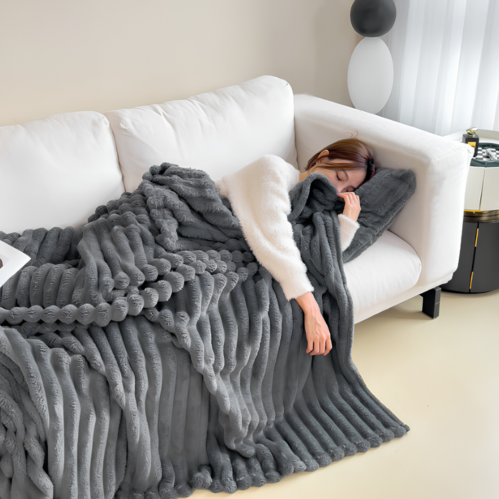 Mjuk Bubble Velvet Filt med Kaninpälsliknande Design och Varm Känsla