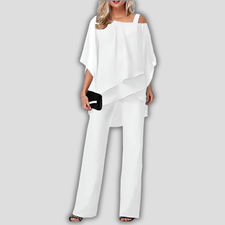 Elegant Tvådelad Chiffon Lager Cape Byxdress för Kvinnor