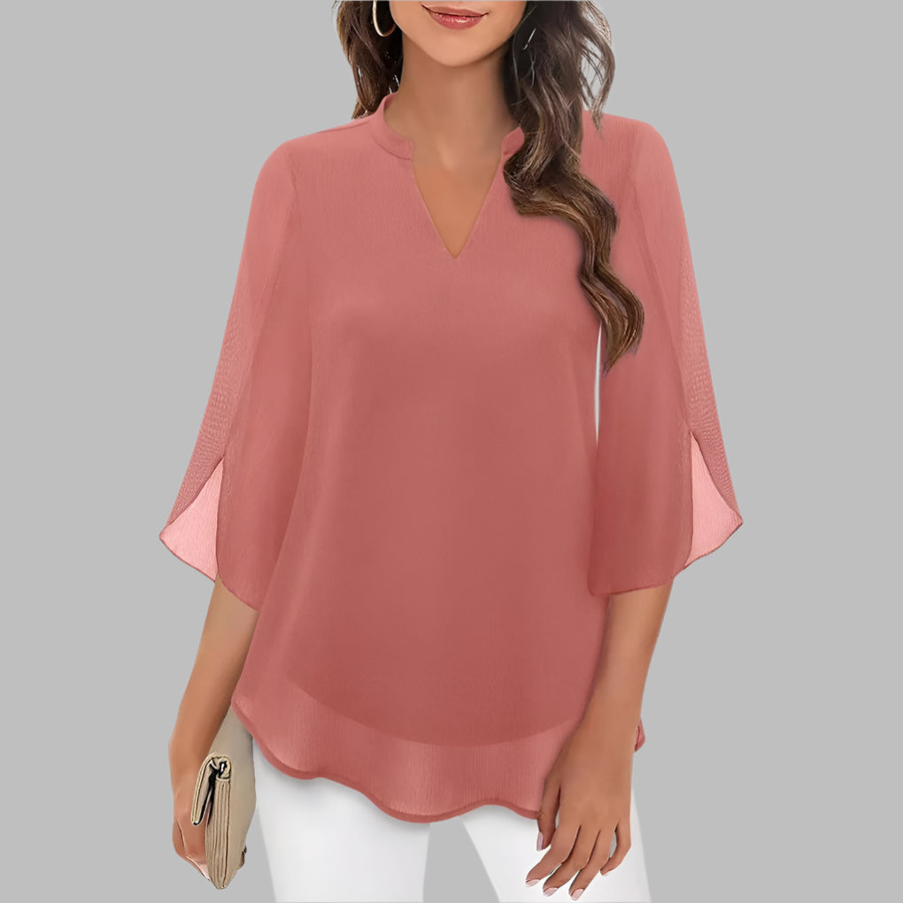 V-hals sommar-top med petal-armer