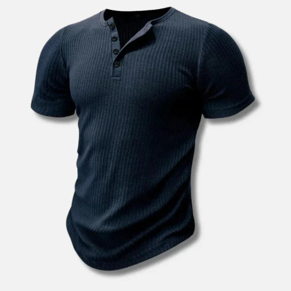 Slim-Fit Henley T-Shirt för män med knappstängning