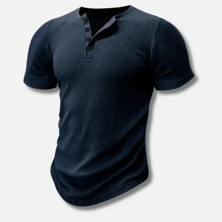 Slim-Fit Henley T-Shirt för män med knappstängning