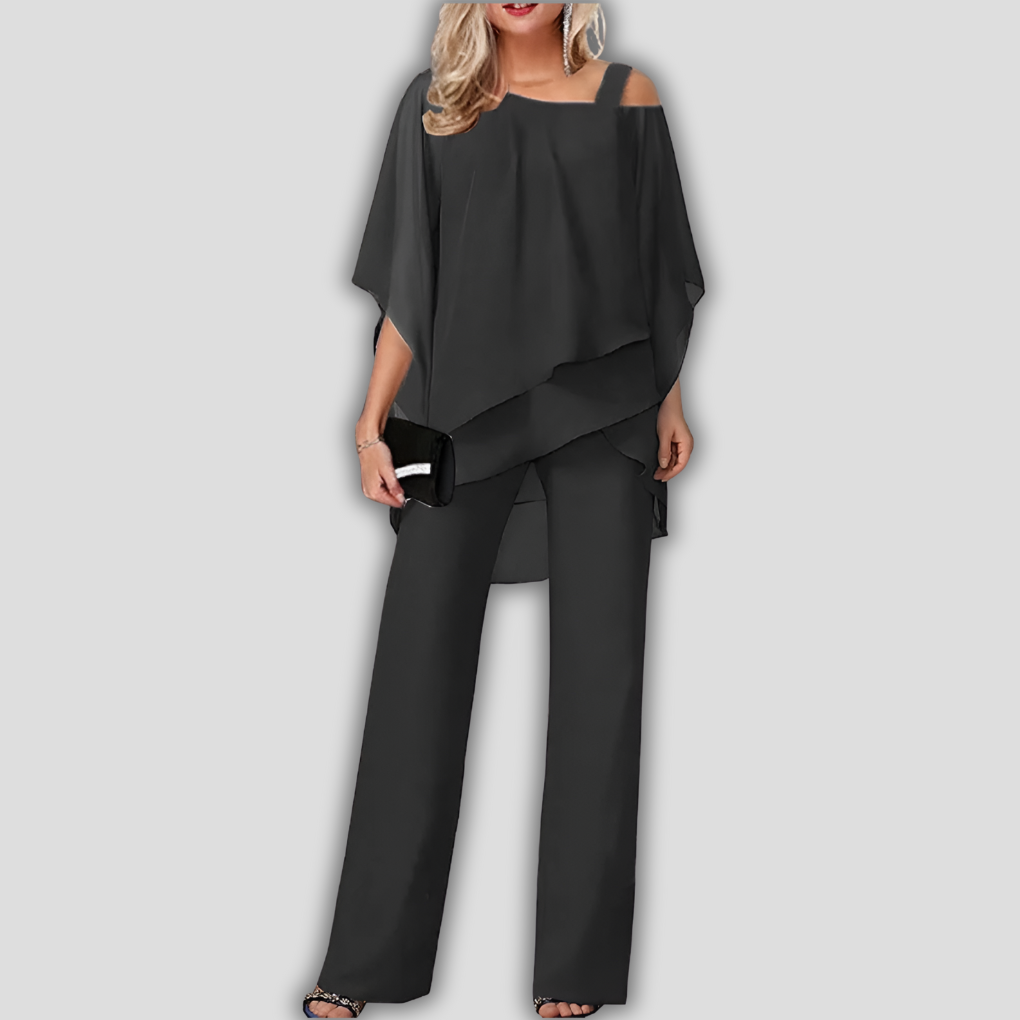 Elegant Tvådelad Chiffon Lager Cape Byxdress för Kvinnor