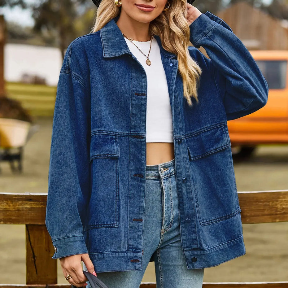 Klassisk Vintage Denim Jacka för Kvinnor