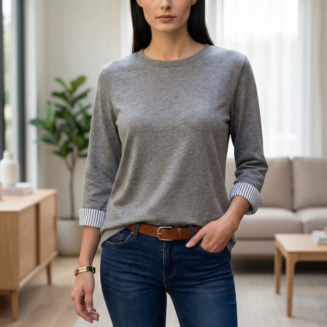 Casuvia - 3/4 Sleeve Crew Neck Top
