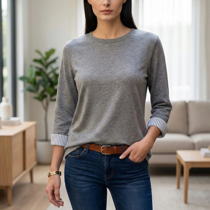 Casuvia - 3/4 Sleeve Crew Neck Top