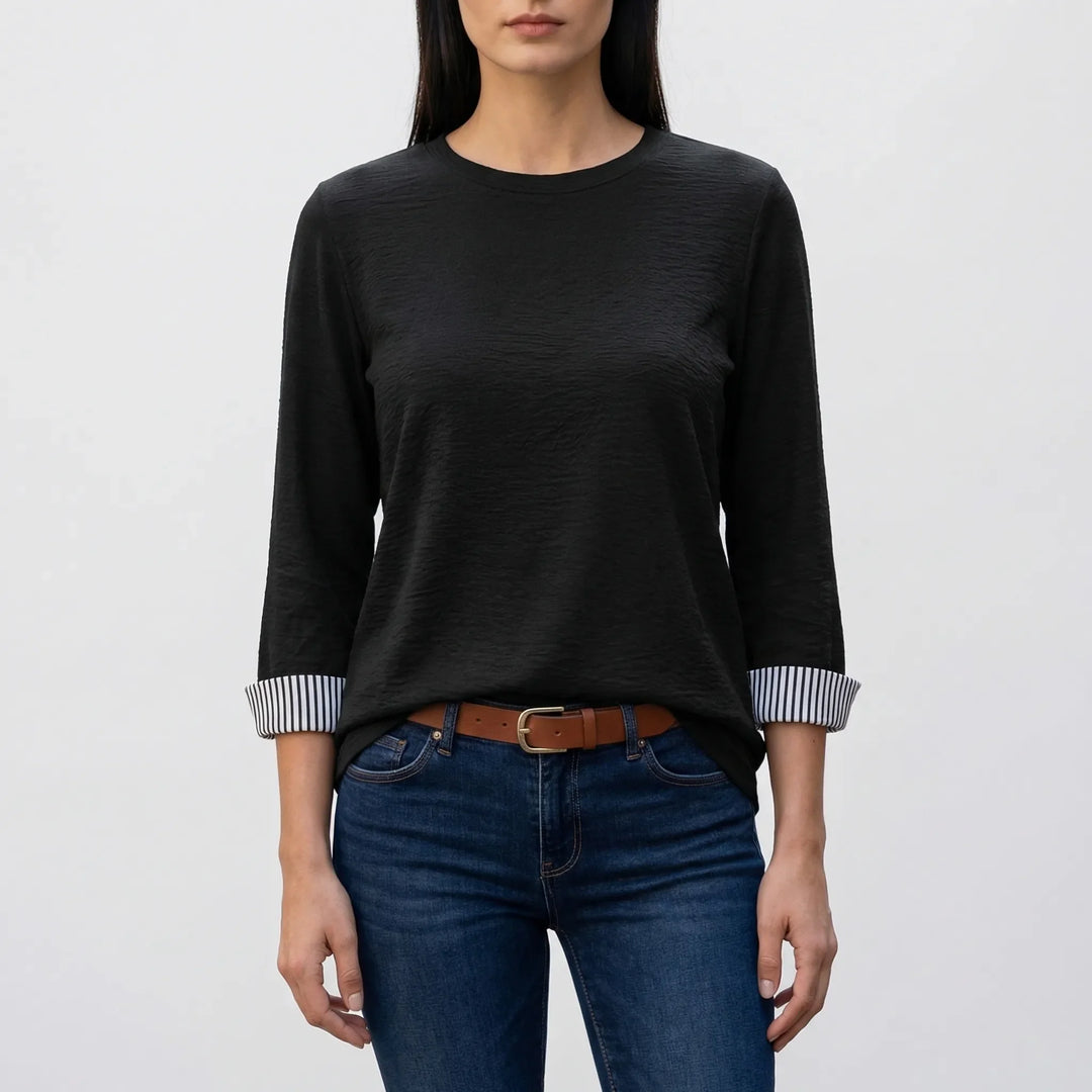 Casuvia - 3/4 Sleeve Crew Neck Top