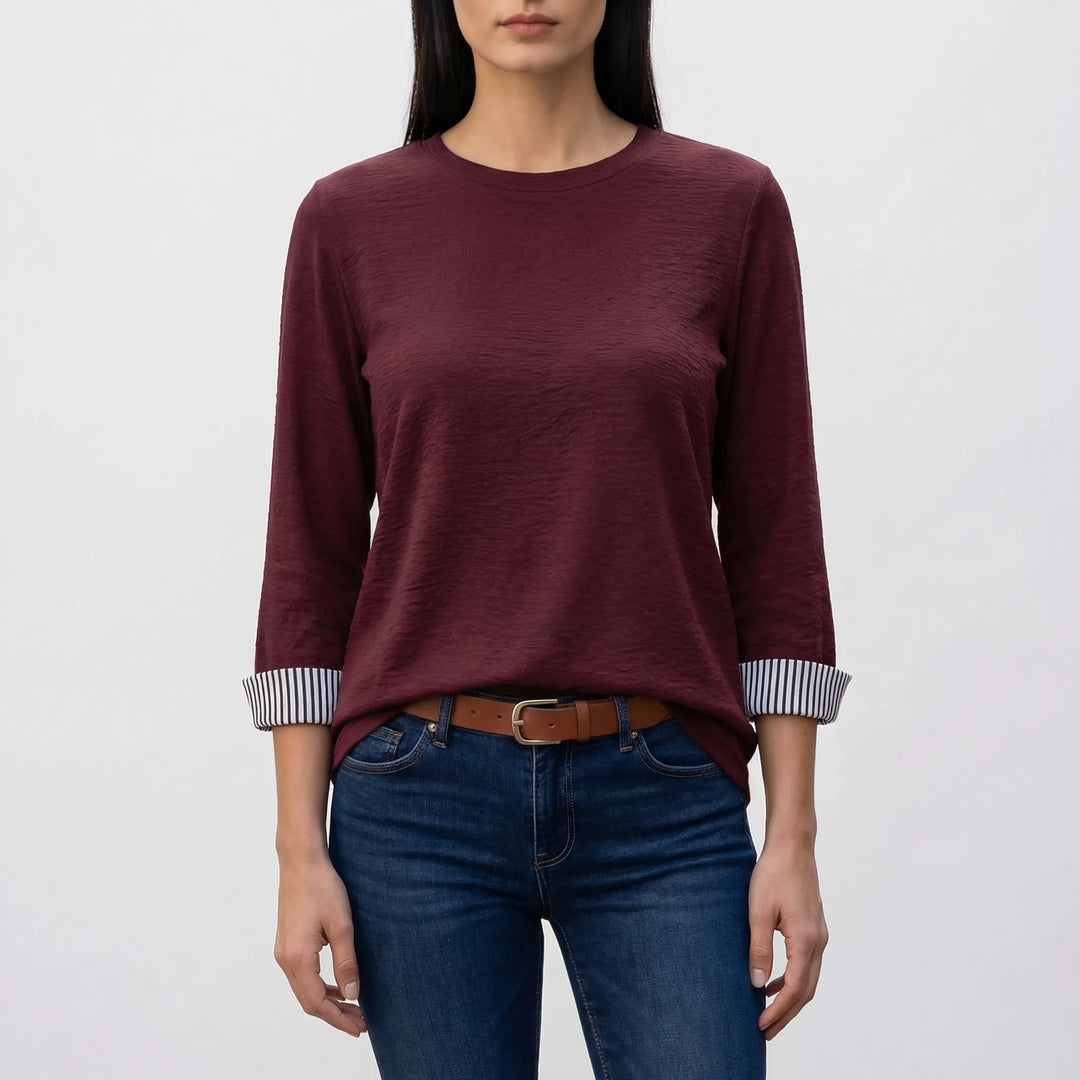Casuvia - 3/4 Sleeve Crew Neck Top