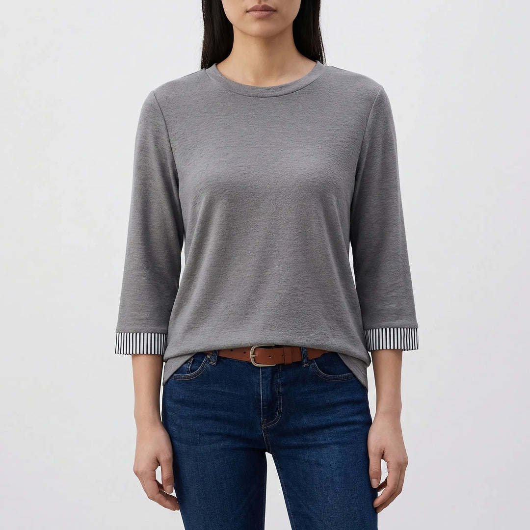 Casuvia - 3/4 Sleeve Crew Neck Top