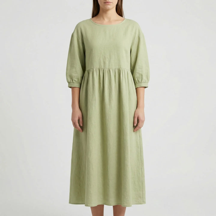 Florvana - 3/4 Sleeve Smocked Bodice Midi Dress