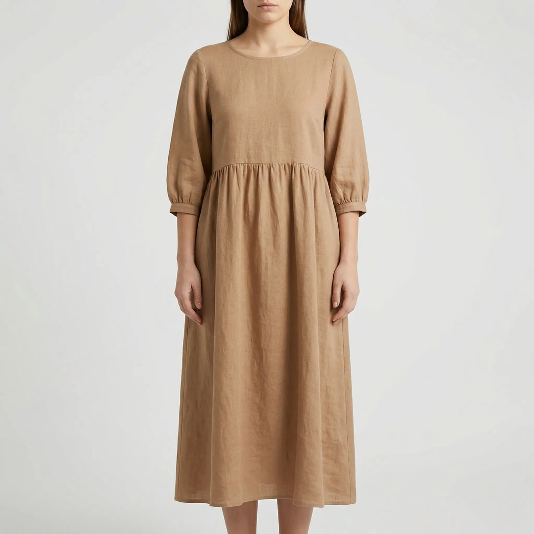 Florvana - 3/4 Sleeve Smocked Bodice Midi Dress